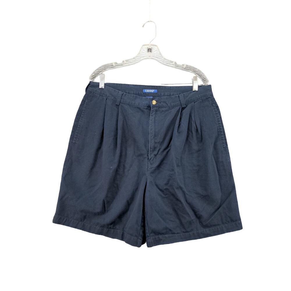 Mens Izod Chino Shorts Size 36 Blue Button Back Pockets 100% Cotton
